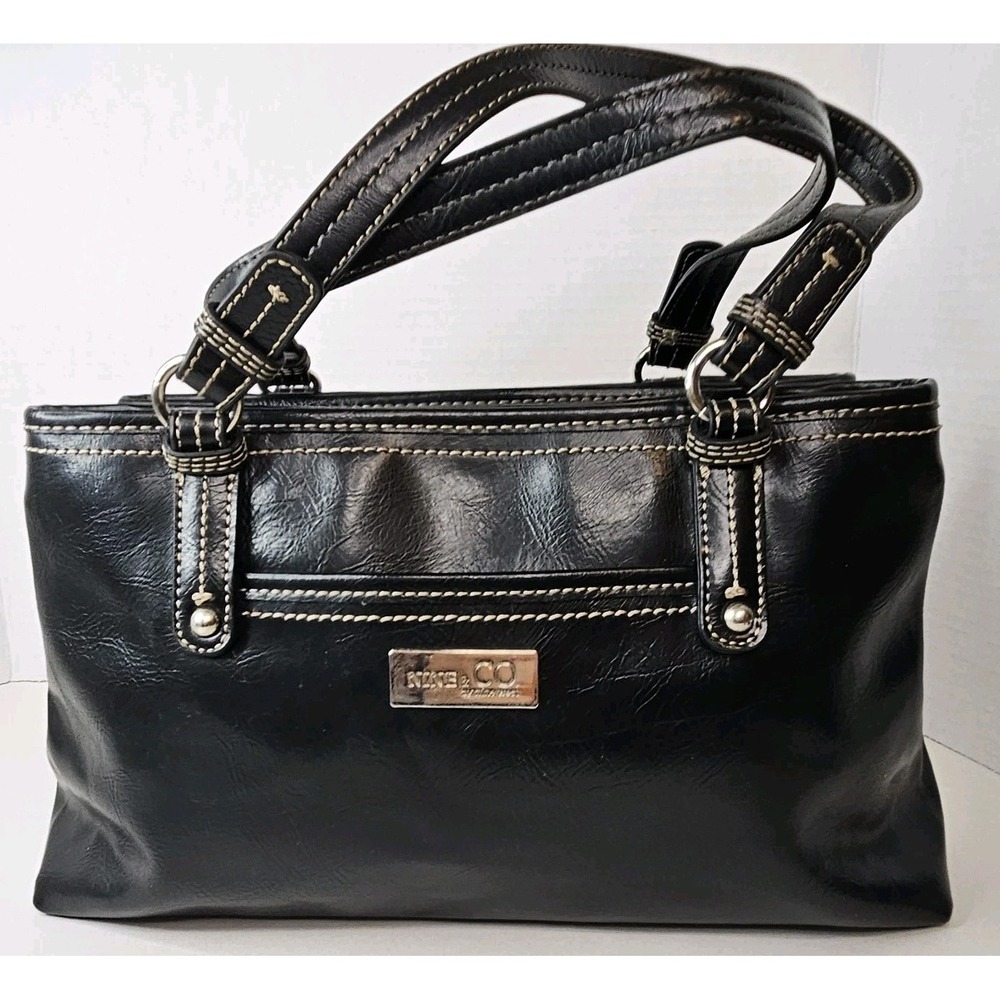 NINE & CO By Nine West Black Satchel Shoulderbag 3 Sections. EUC